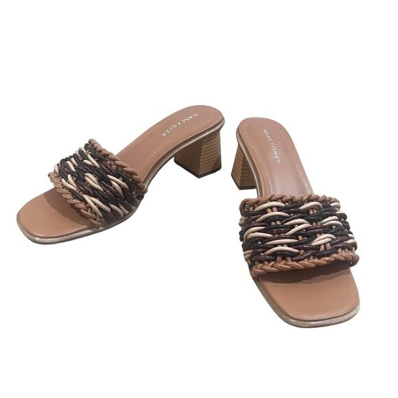Marc Fisher Shoes - Marc Fisher Shoes Womens Size 8M Brown Alane Woven Block Heel Slide Sandals